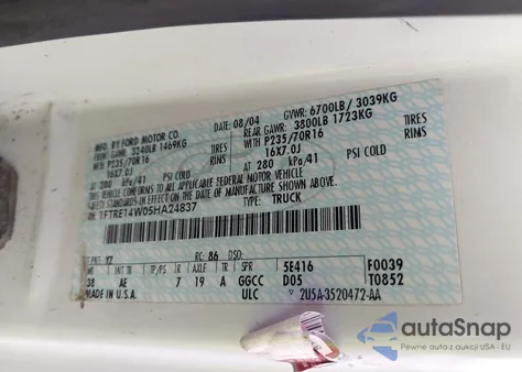 2005 Ford E-150 Commercial/Recreational z USA, uszkodzony, nr VIN 1FTRE14W05HA24837